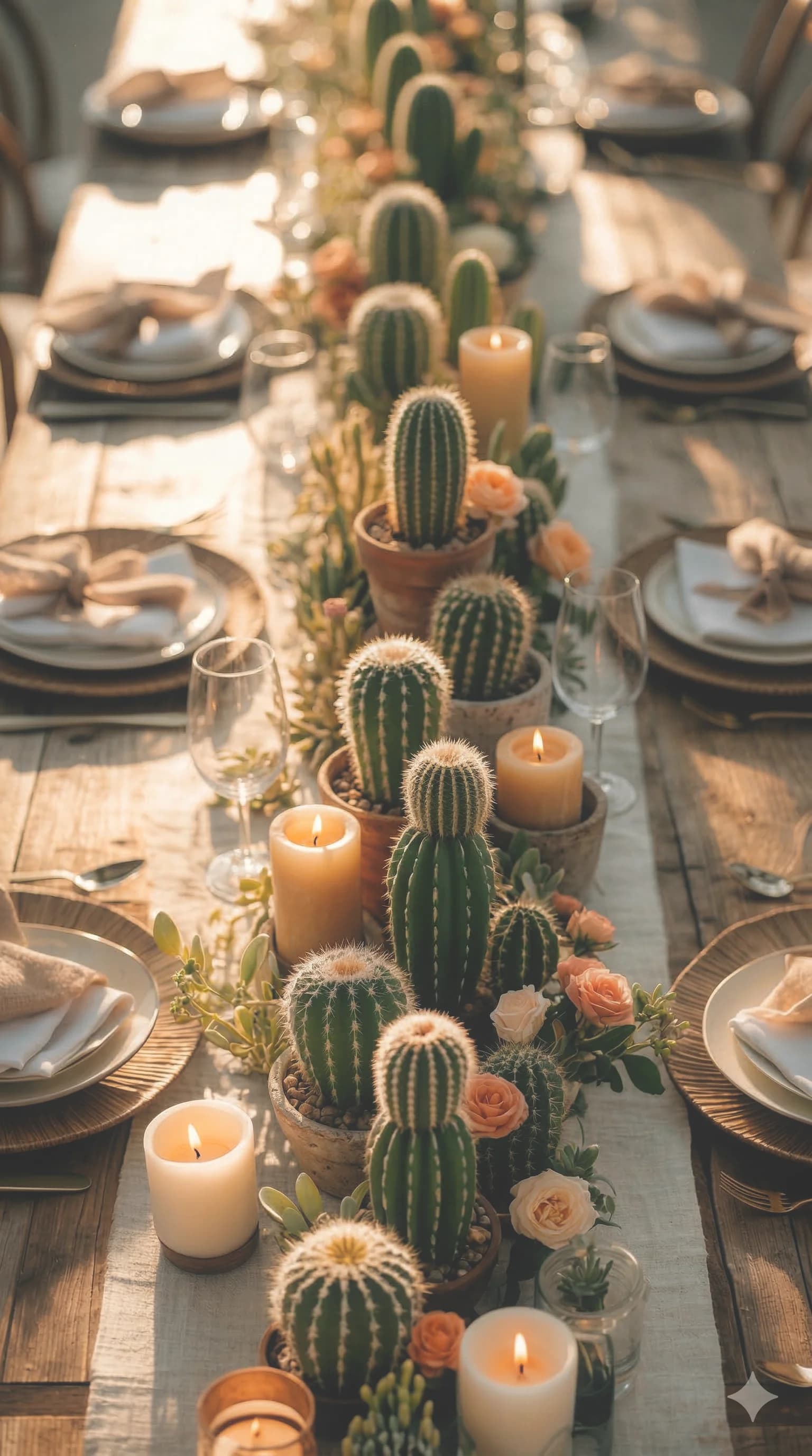 Tavola con cactus e candele